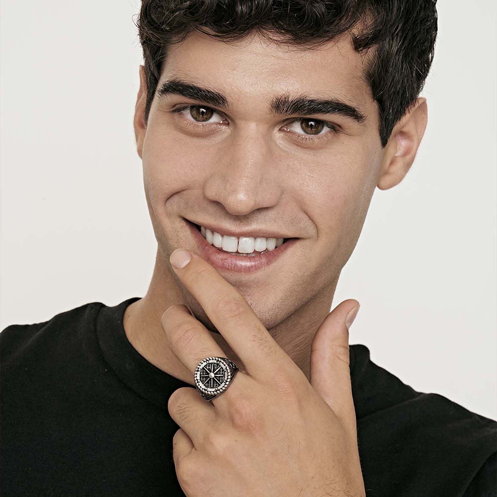 HERREN-SIEGELRING AUS STAHL MIT WINDROSE