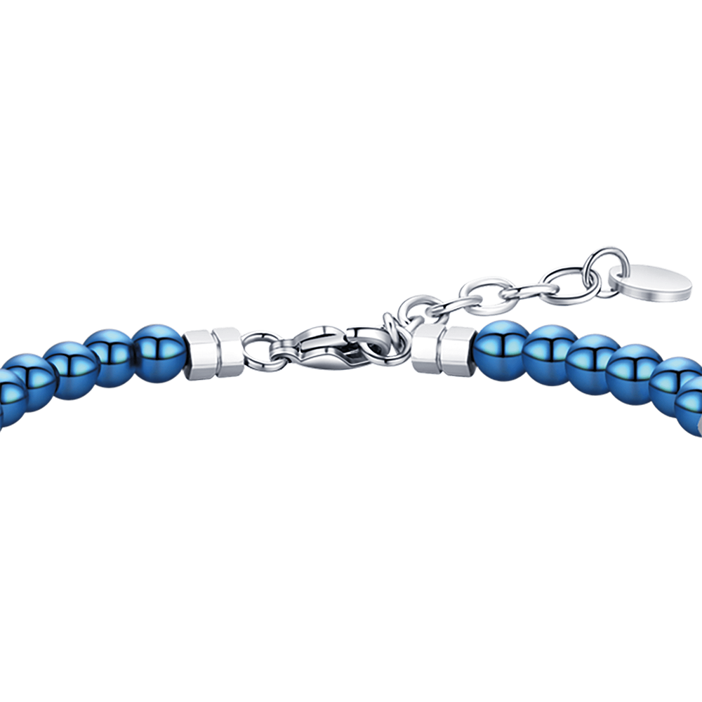 HERRENARMBAND AUS STAHL MIT BLAUEN STEINEN UND STAHLELEMENTEN
