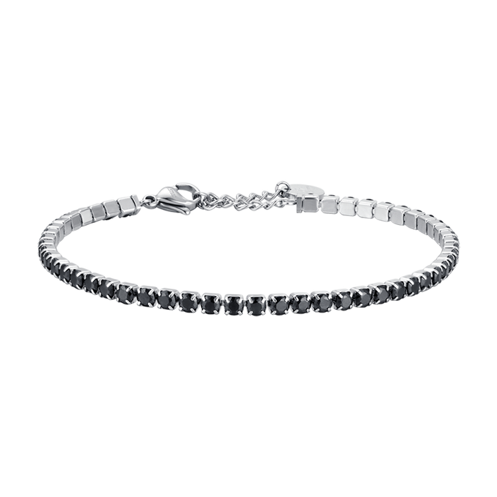 HERREN-TENNISARMBAND AUS STAHL MIT SCHWARZEN KRISTALLEN