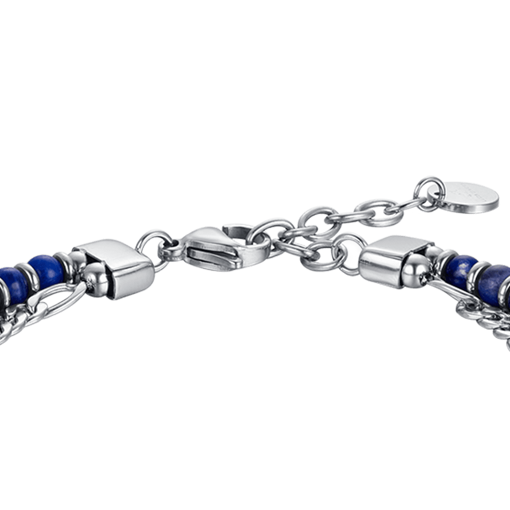 HERRENARMBAND AUS STAHL MIT BLAUEN STEINEN UND STAHLELEMENTEN