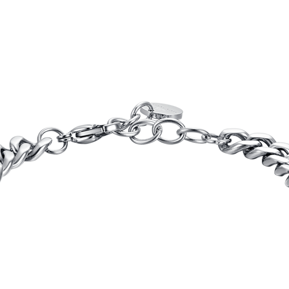 HERRENARMBAND AUS STAHL MIT SCHWARZEM LEDERELEMENT