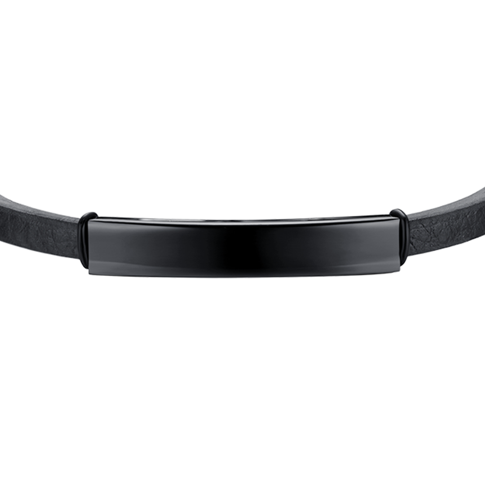HERREN LEDERARMBAND MIT IP STAHLPLATTE SCHWARZ