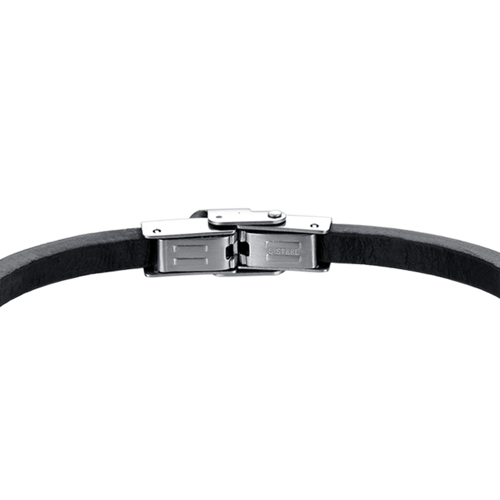 HERREN LEDERARMBAND MIT IP STAHLPLATTE SCHWARZ