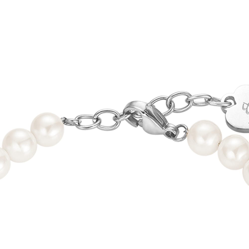 BRACCIALE DONNA DI PERLE SINTETICHE CON CRISTALLI BIANCHI