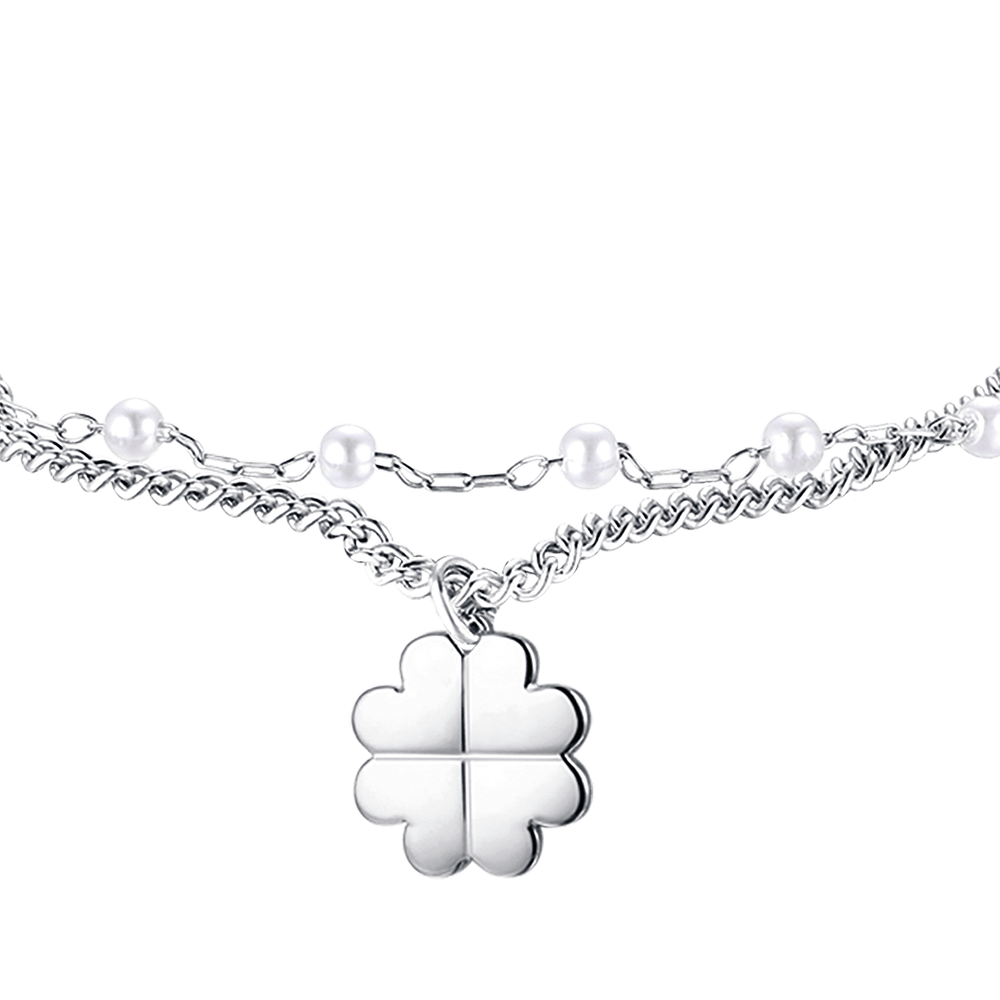 IP GOLD STAHL DAMENARMBAND MIT VIERBLÄTTRIGEM KLEEBLATT