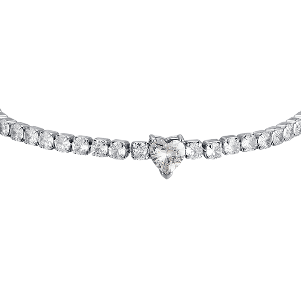 DAMEN STAHLARMBAND MIT WEISSEN KRISTALLEN UND KRISTALLHERZ