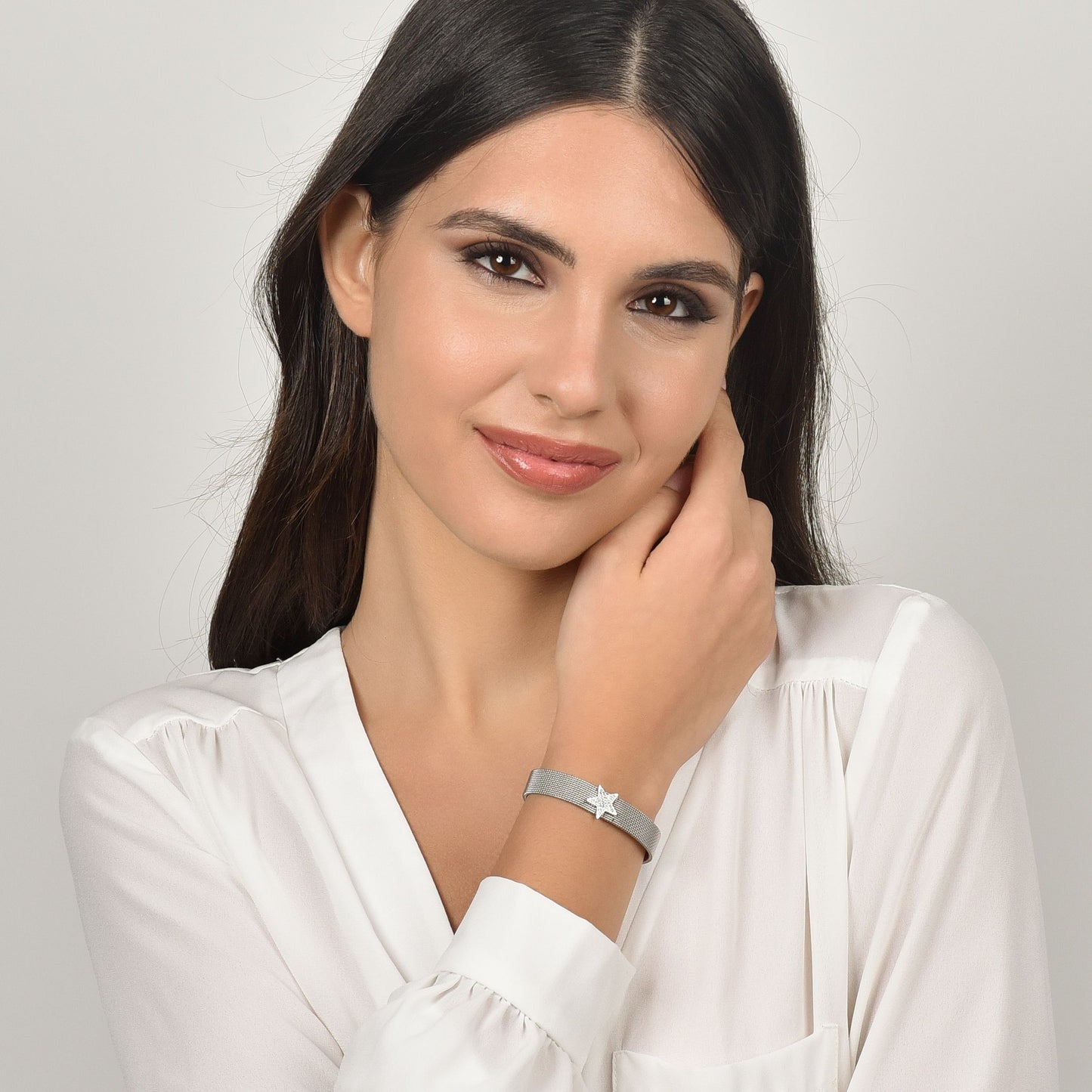 MILANO STEEL MESH DAMENARMBAND MIT STERN MIT WEISSEN KRISTALLEN