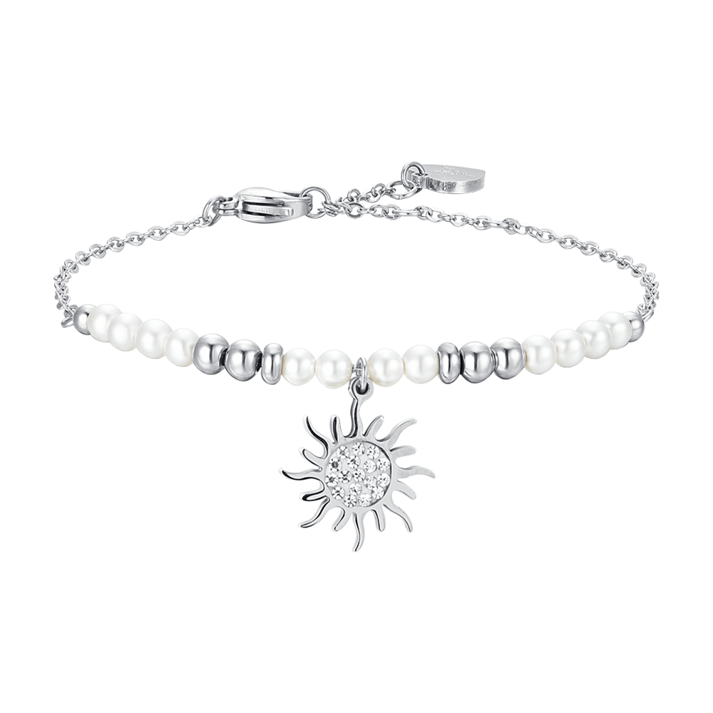 BRACCIALE DONNA IN ACCIAIO CON PERLE SINTETICHE E SOLE