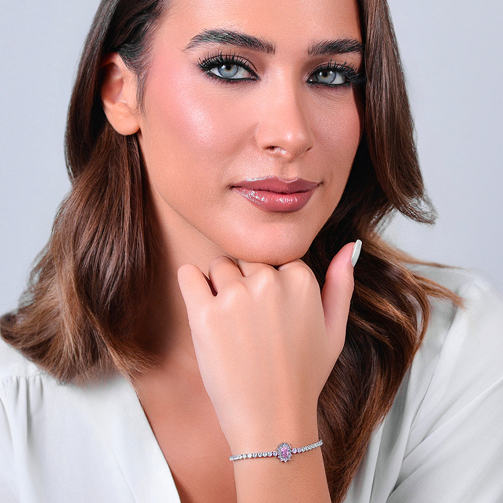 BRACCIALE TENNIS DONNA N ACCIAIO CRISTALLI E ZIRCONE ROSA