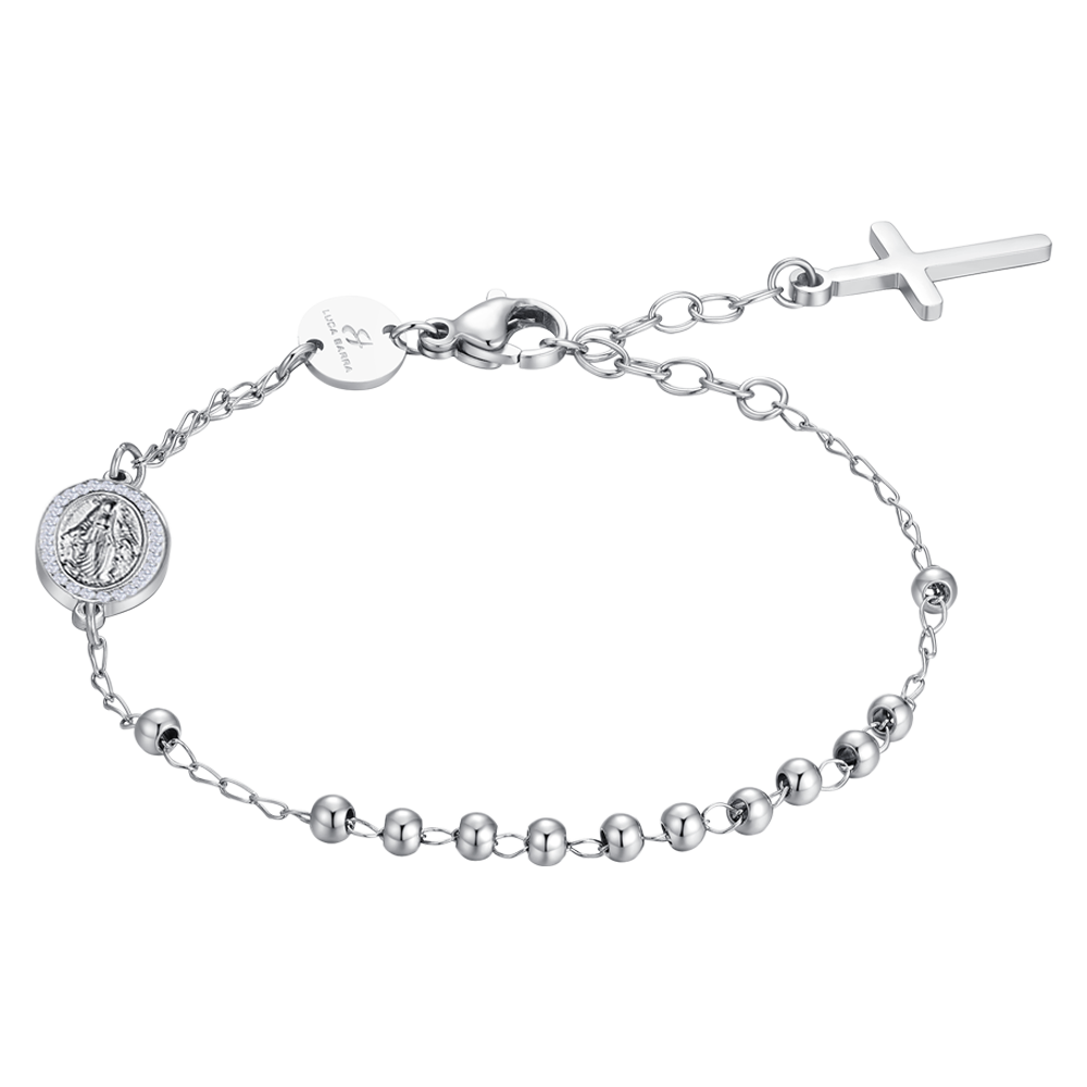 BRACCIALE DONNA ROSARIO IN ACCIAIO, MEDAGLIETTA CON MADONNINA MIRACOLOSA