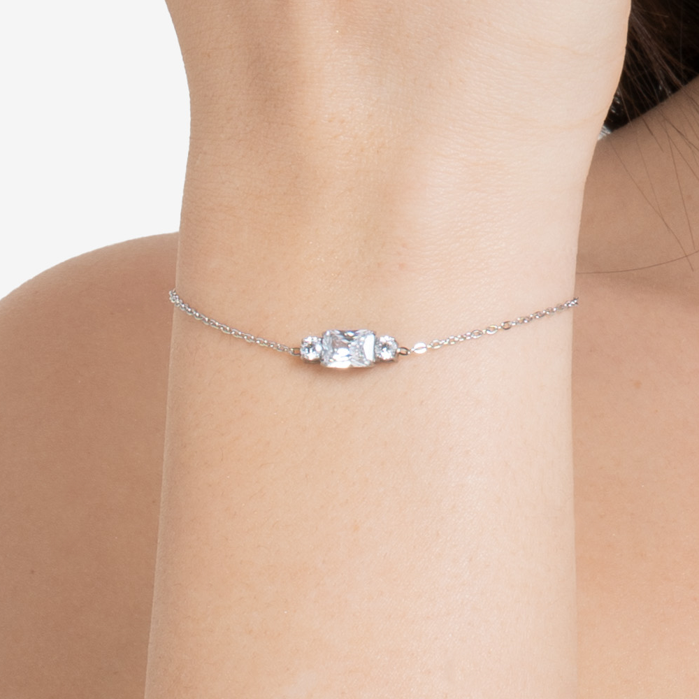 BRACCIALE DONNA IN ACCIAIO CON ZIRCONI BIANCHI