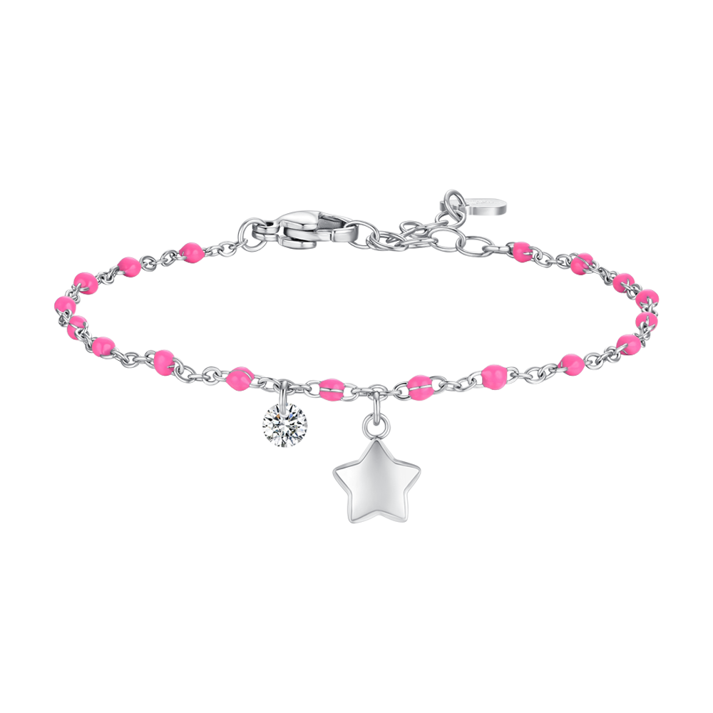 BRACCIALE DONNA IN ACCIAIO CON STELLA, CRISTALLO E PIETRE CON SMALTO FUCSIA