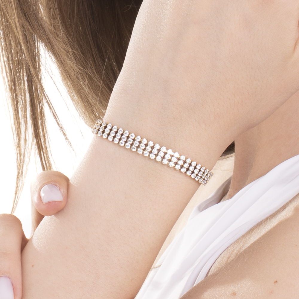 BRACCIALE TENNIS DONNA IN ACCIAIO IP GOLD CON ZIRCONI BIANCHI