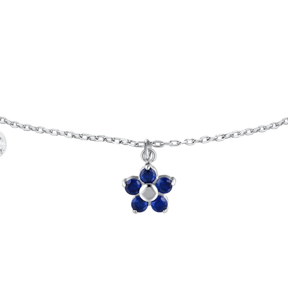 BRACCIALE DONNA IN ACCIAIO CON PENDENTE FIORE E PETALI ZIRCONE BLU