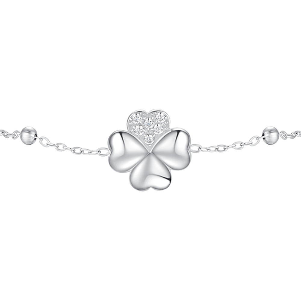 BRACCIALE DONNA IN ACCIAIO CON QUADRIFOGLIO E PUNTI LUCE DI ZIRCONE BIANCO