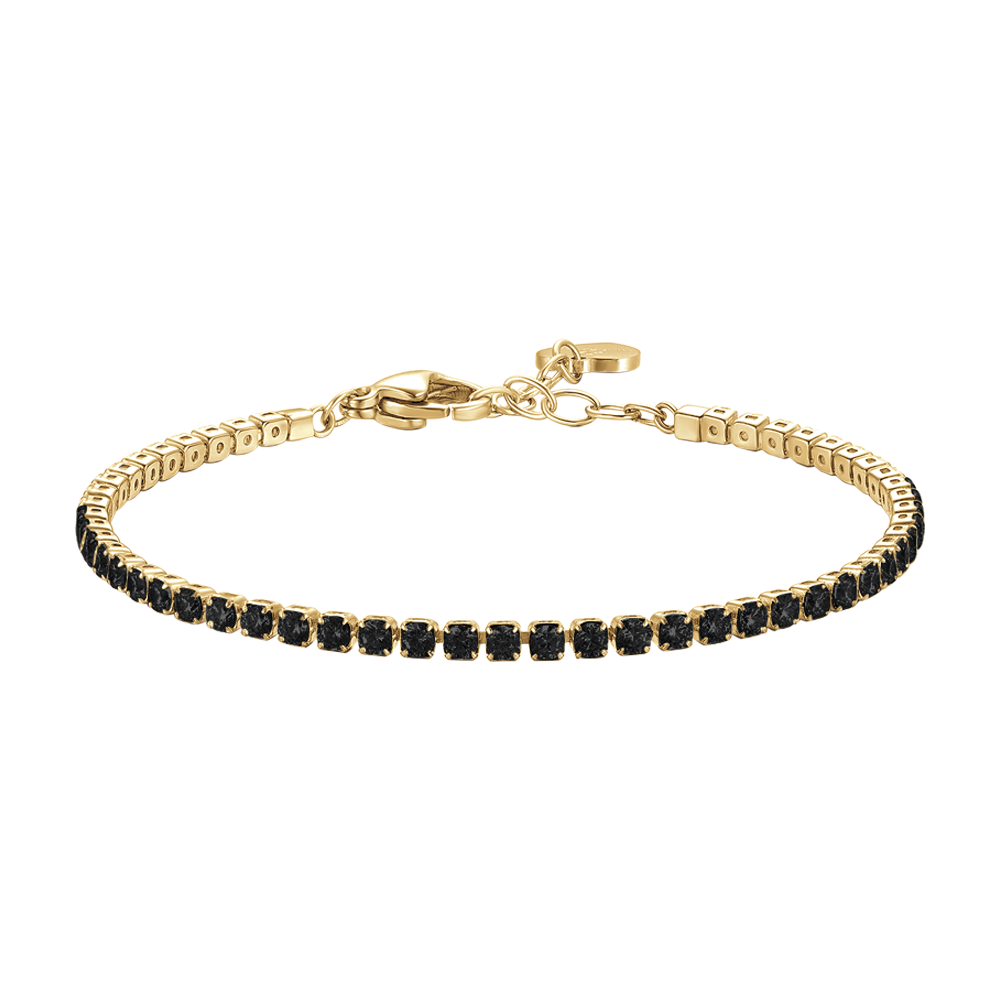 BRACCIALE TENNIS DONNA IN ACCIAIO COLORE ORO CON ZIRCONI NERI