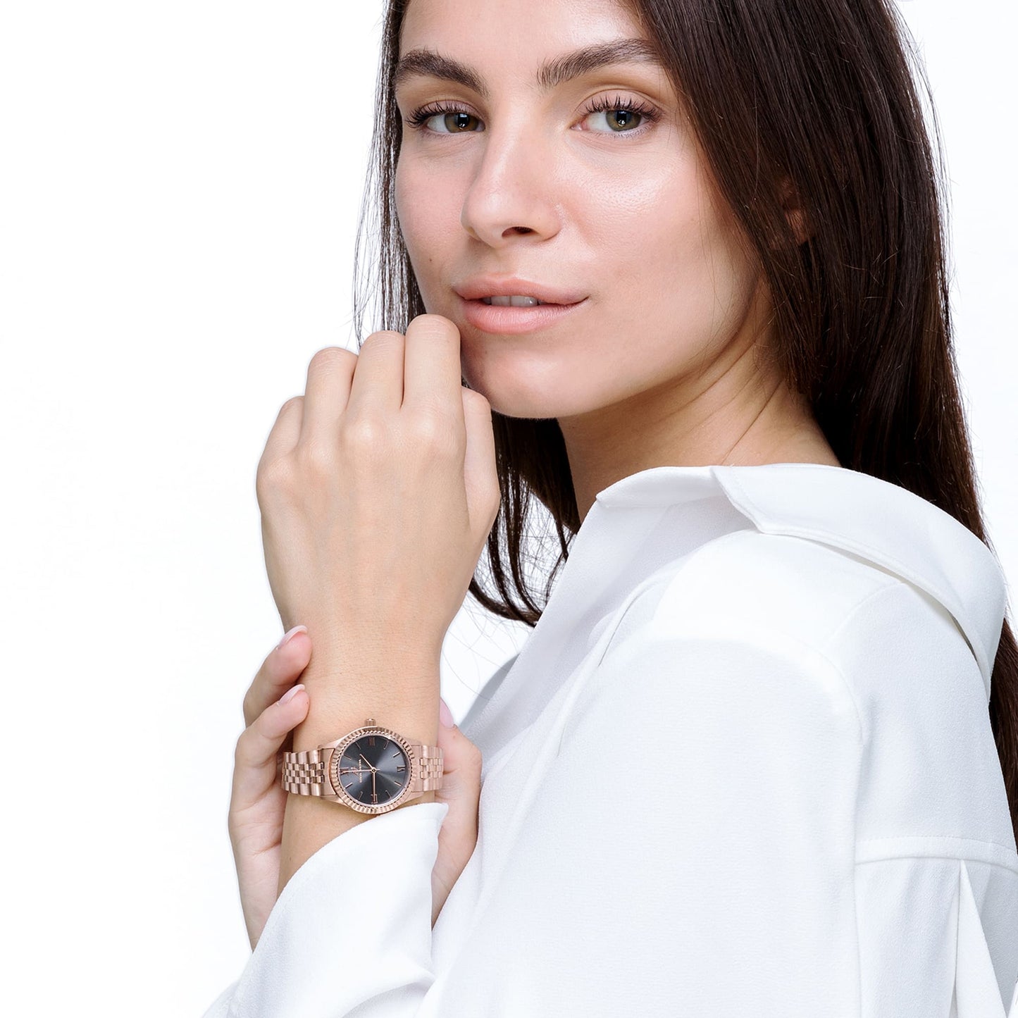 DAMENUHR MIT STAHLGEHÄUSE UND ROSA ZIFFERBLATT