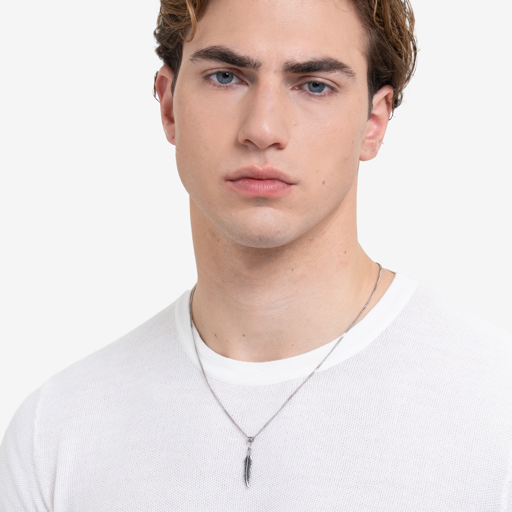 COLLANA UOMO IN ACCIAIO CON PIUMA