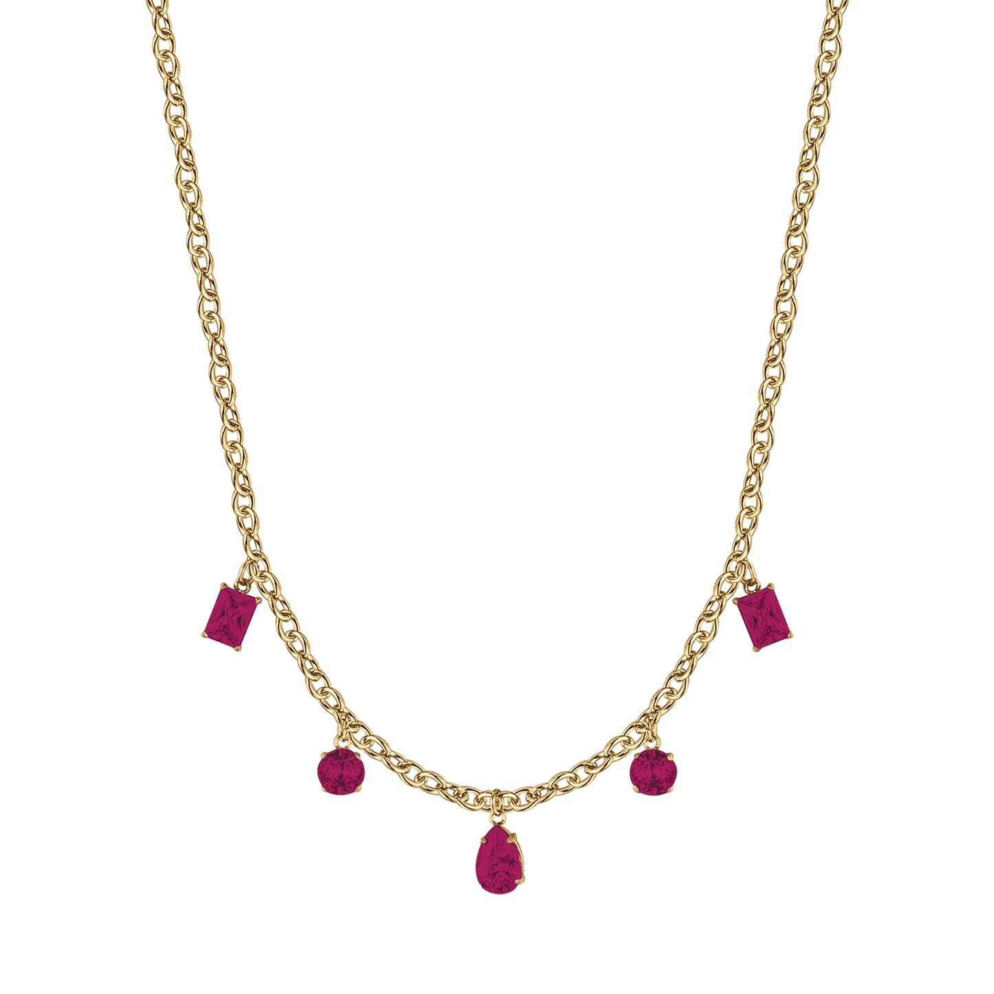 IP GOLD STAHL DAMEN HALSKETTE MIT KRISTALLEN FUCHSIA ANHÄNGER