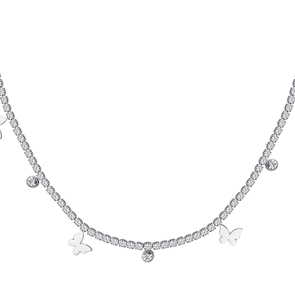 DAMEN-TENNIS-HALSKETTE AUS STAHL MIT WEISSEN KRISTALLEN UND SCHMETTERLINGEN