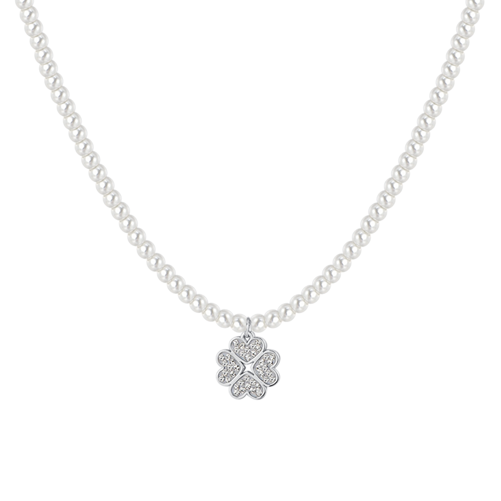 STAHLPERLEN- UND KLEEBLATT-HALSKETTE FÜR FRAUEN