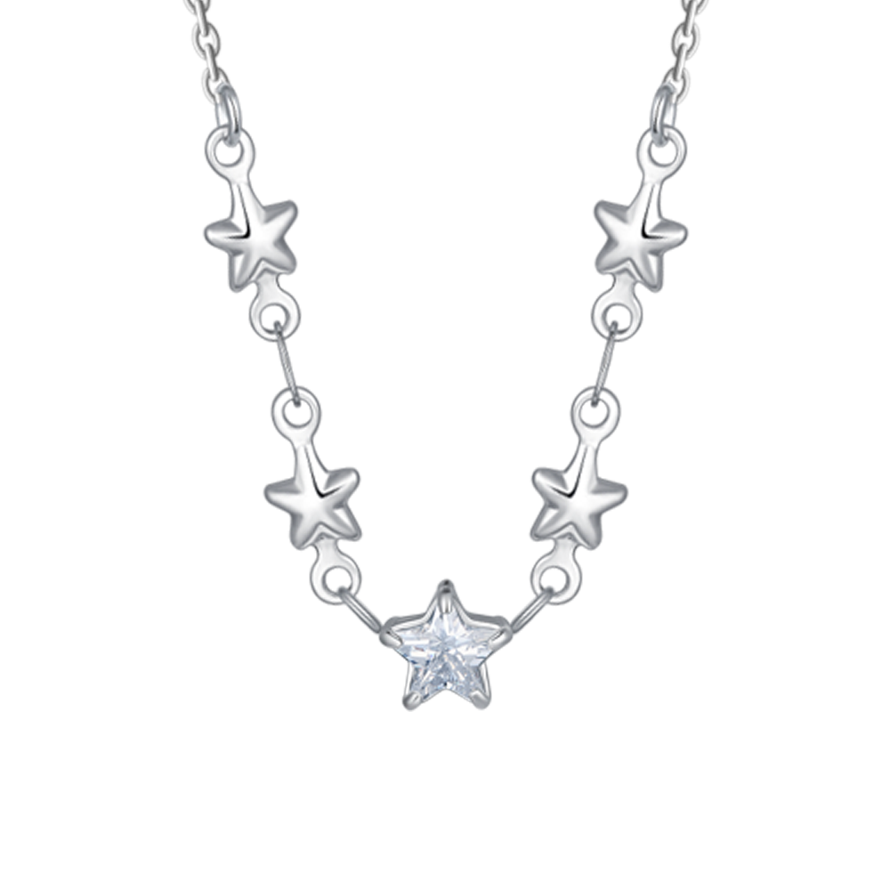 COLLANA IN ACCIAIO CON STELLE E ZIRCONI BIANCHI