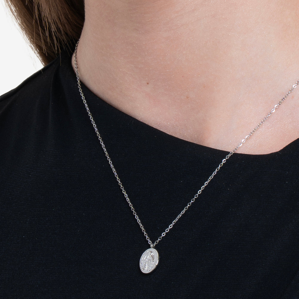 COLLANA DONNA IN ACCIAIO, MEDAGLIETTA CON MADONNINA MIRACOLOSA