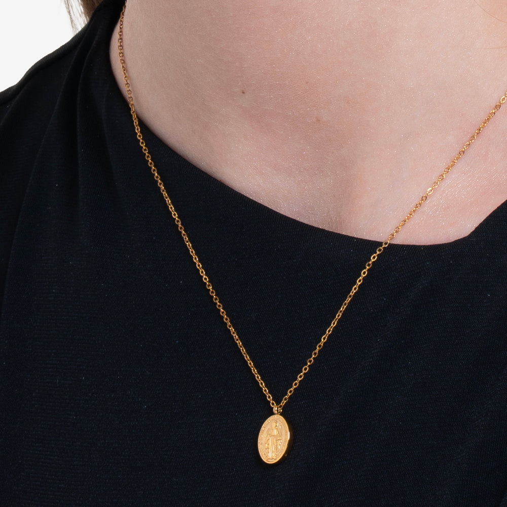 COLLANA DONNA IN ACCIAIO IP GOLD, MEDAGLIETTA CON MADONNINA