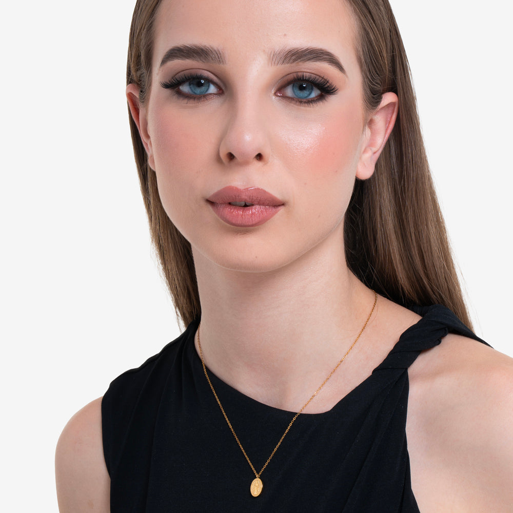 COLLANA DONNA IN ACCIAIO IP GOLD, MEDAGLIETTA CON MADONNINA