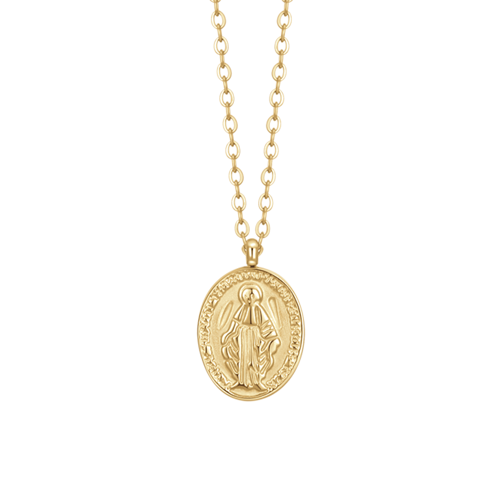 COLLANA DONNA IN ACCIAIO IP GOLD, MEDAGLIETTA CON MADONNINA
