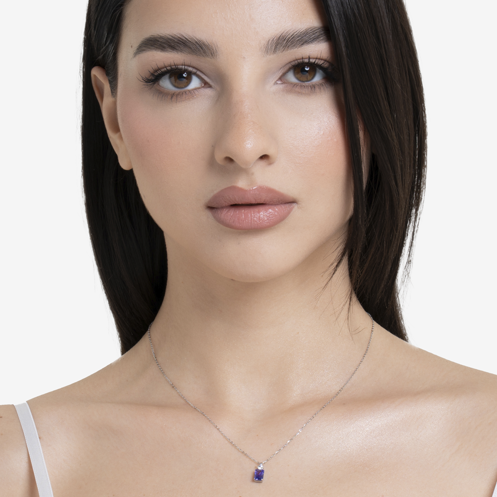 COLLANA DONNA IN ACCIAIO CON ZIRCONI VIOLA E BIANCO