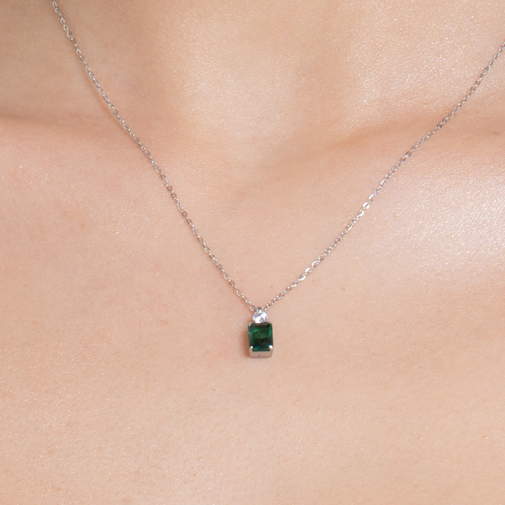 COLLANA DONNA IN ACCIAIO CON ZIRCONI VERDE E BIANCO