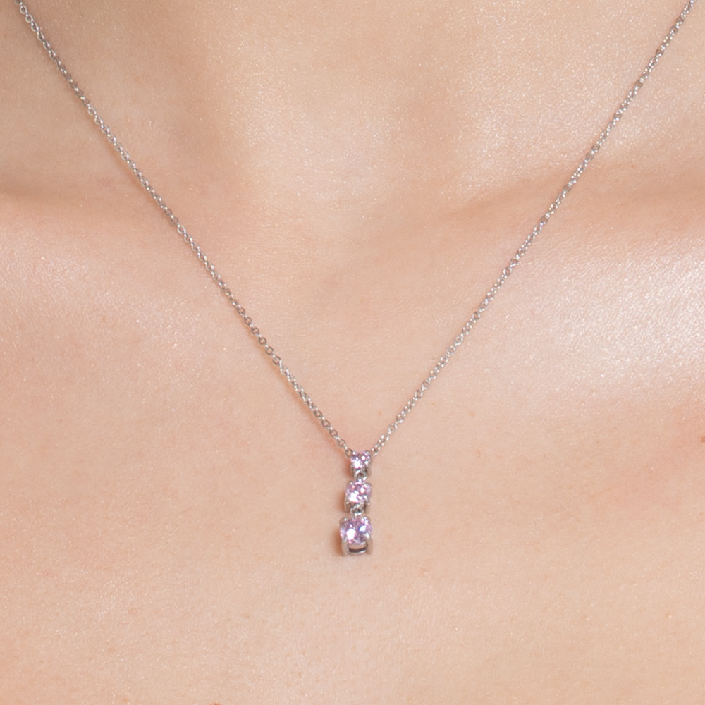 COLLANA DONNA IN ACCIAIO CON ZIRCONI ROSA