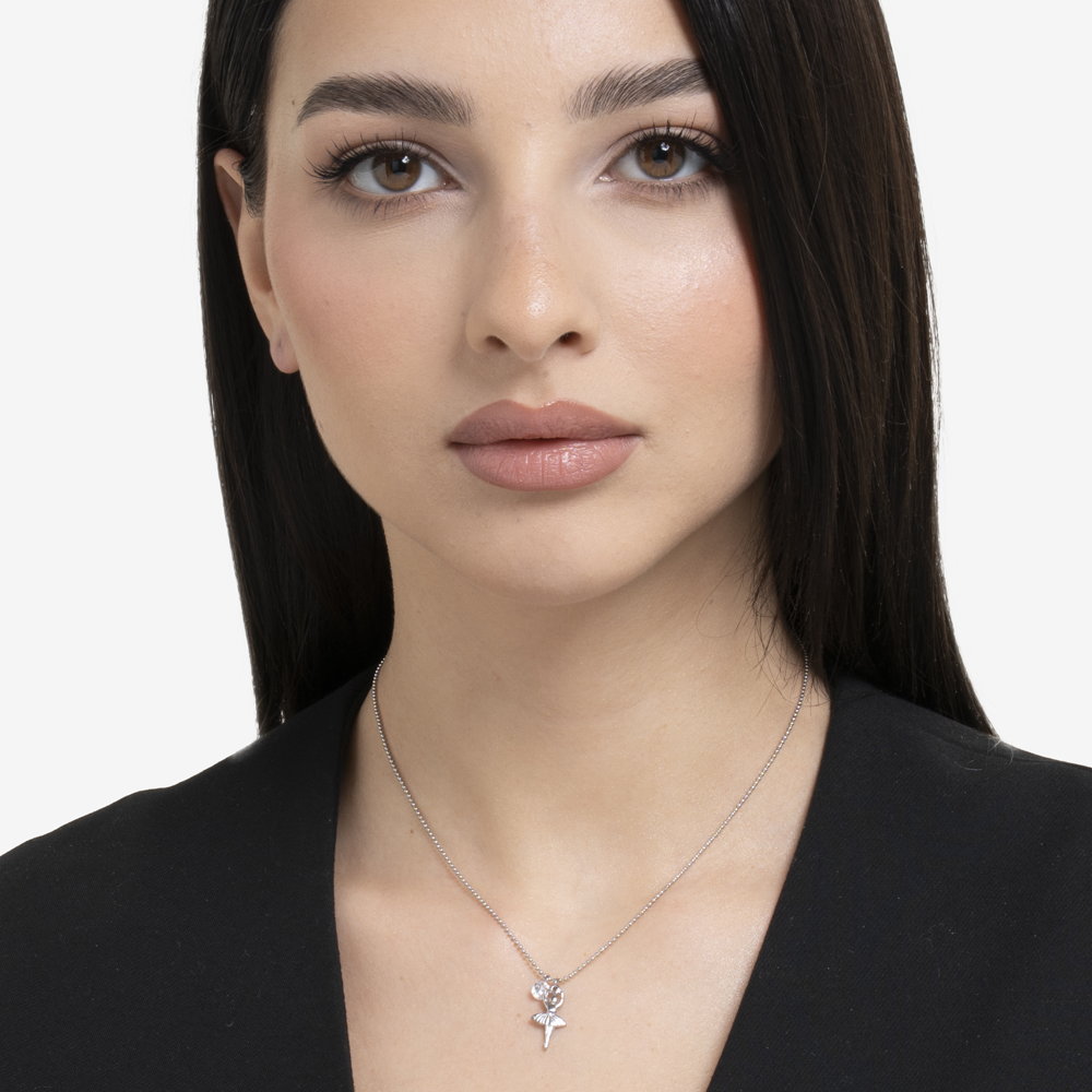 COLLANA DONNA IN ACCIAIO CON BALLERINA E ZIRCONE BIANCO