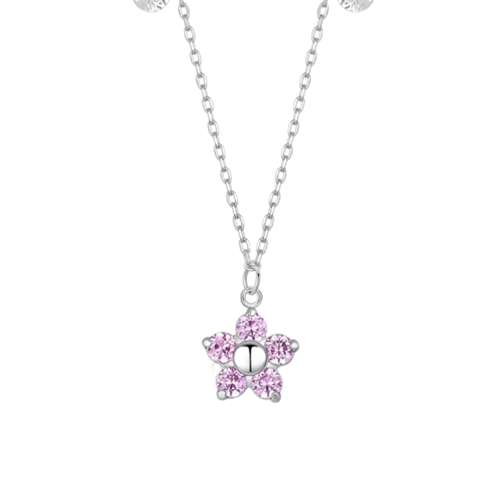COLLANA DONNA IN ACCIAIO CON PENDENTE FIORE CON E PETALI ZICONE MAGENTA