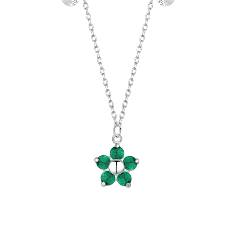 COLLANA DONNA IN ACCIAIO CON PENDENTE FIORE CON E PETALI ZICONE VERDE