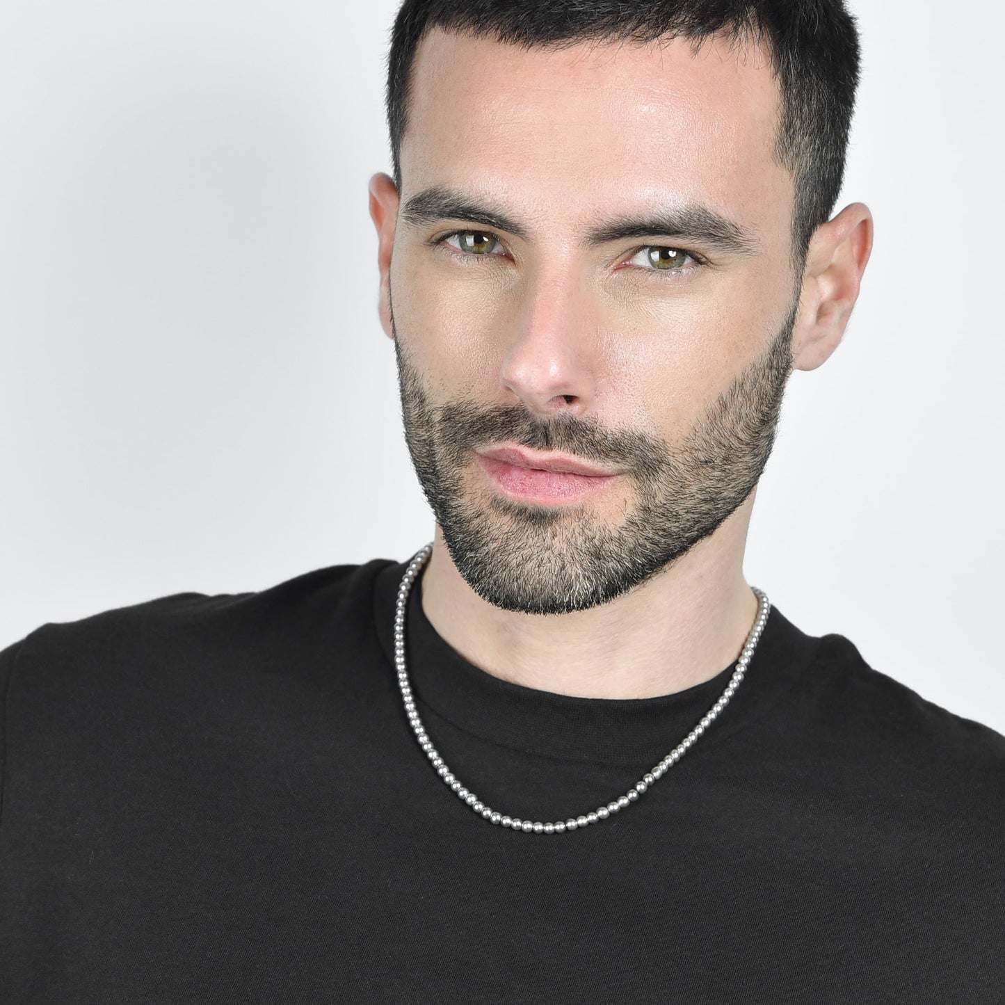 HERRENSTAHLKETTE MIT GRAUEN PERLEN