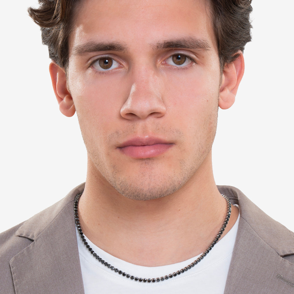 TENNIS-HALSKETTE FÜR HERREN AUS STAHL MIT SCHWARZEN KRISTALLEN