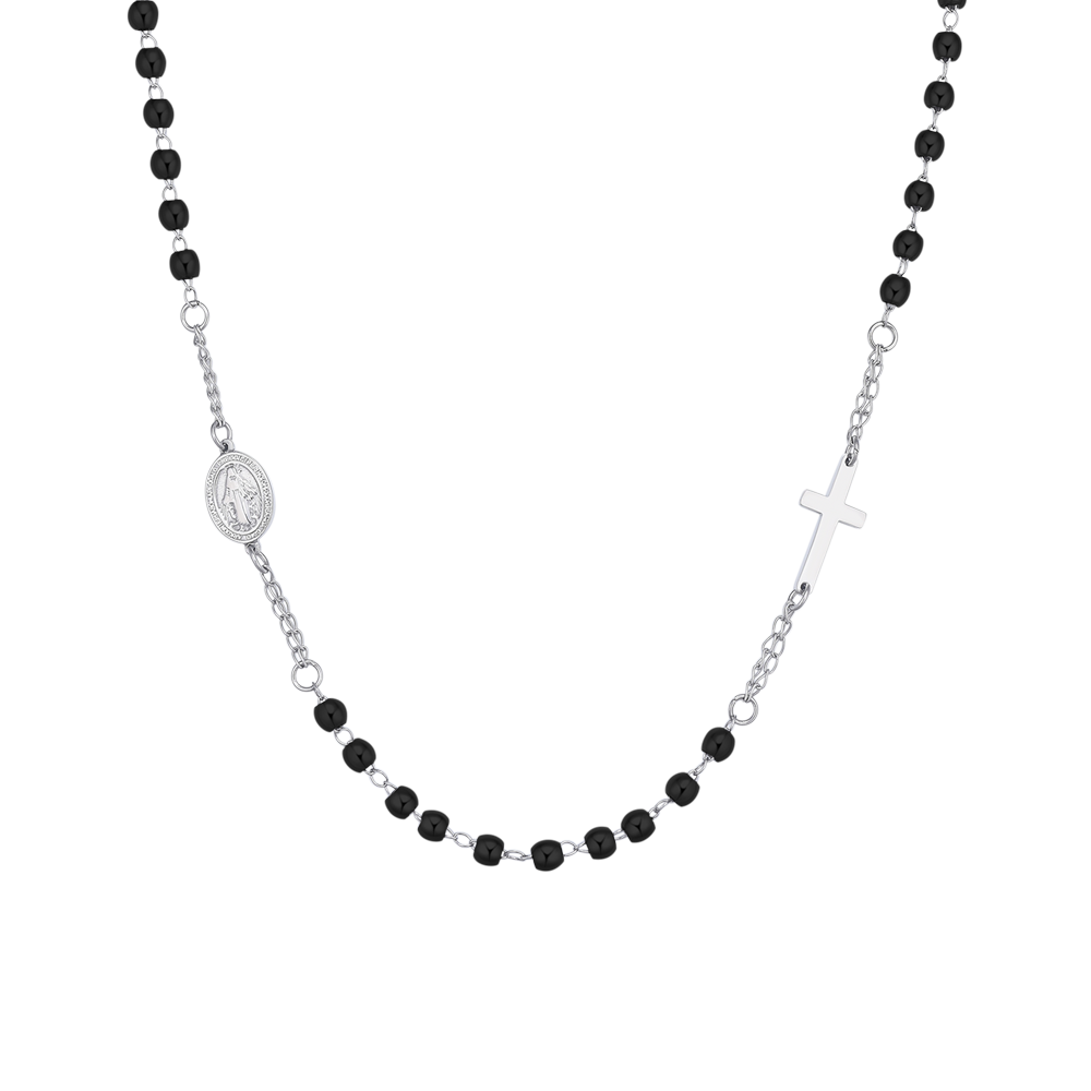 COLLANA UOMO ROSARIO IN ACCIAIO NERO