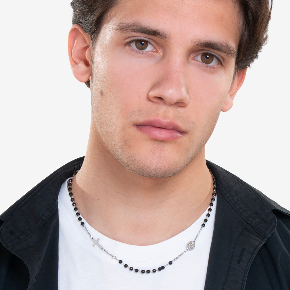 COLLANA UOMO ROSARIO IN ACCIAIO NERO