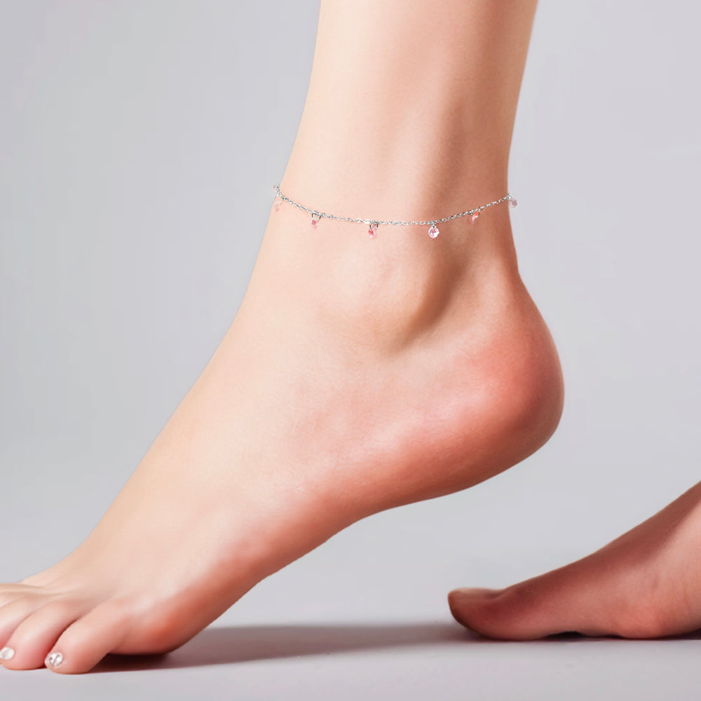 ROSA ZIRKONIA STAHL DAMEN-FUSSKETTCHEN