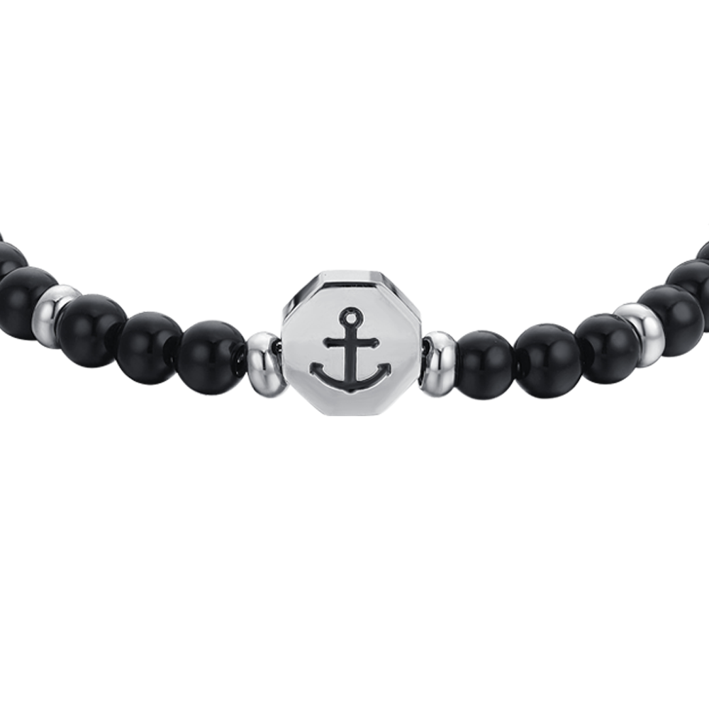 ANKER-BABYARMBAND AUS STAHL MIT SCHWARZEN STEINEN