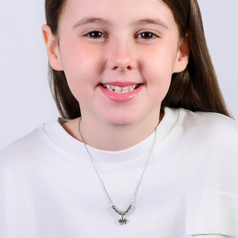STAHLKETTE FÜR MÄDCHEN MIT KRONE MIT WEISSEN KRISTALLEN