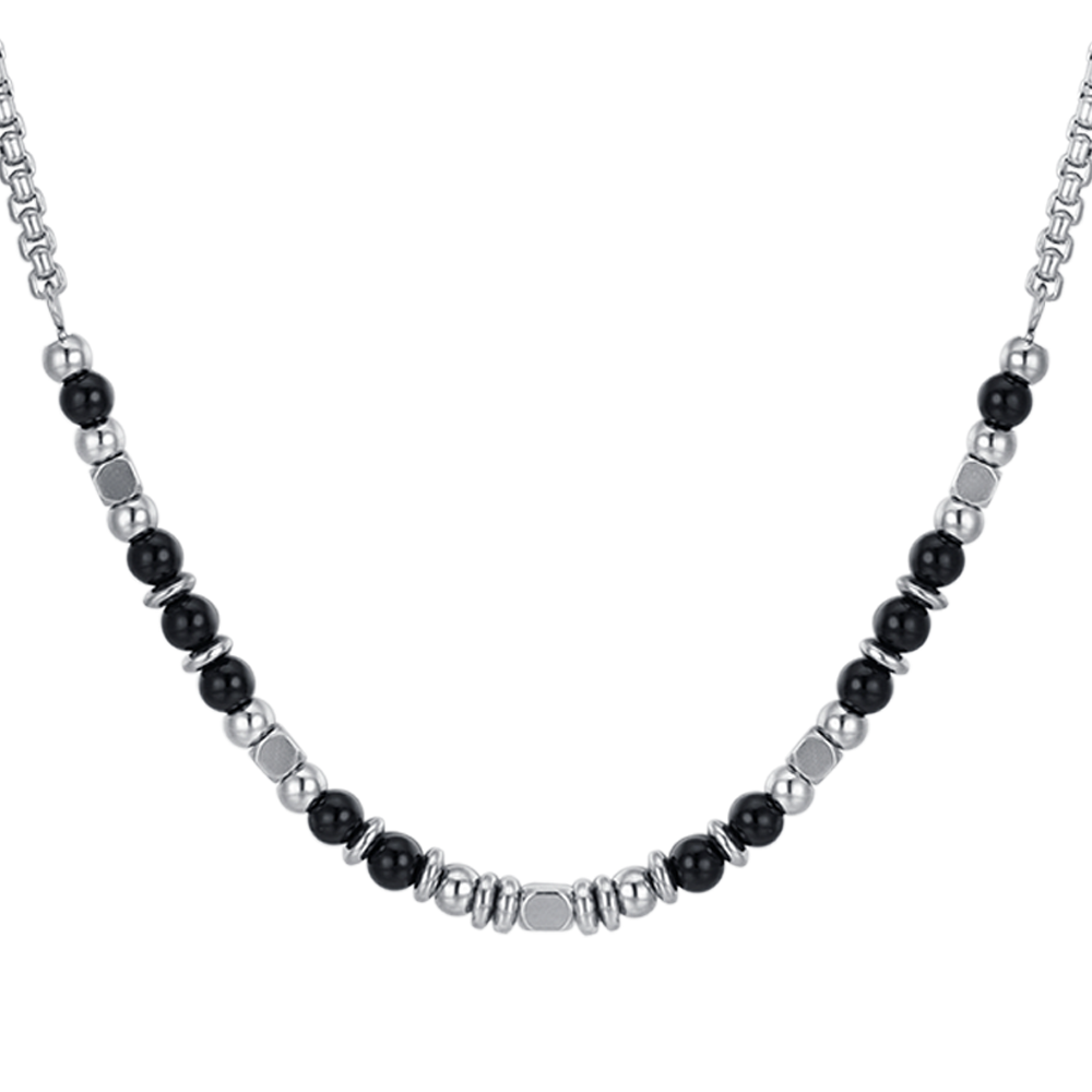 BABYHALSKETTE AUS STAHL MIT SCHWARZEN UND GRAUEN STEINEN