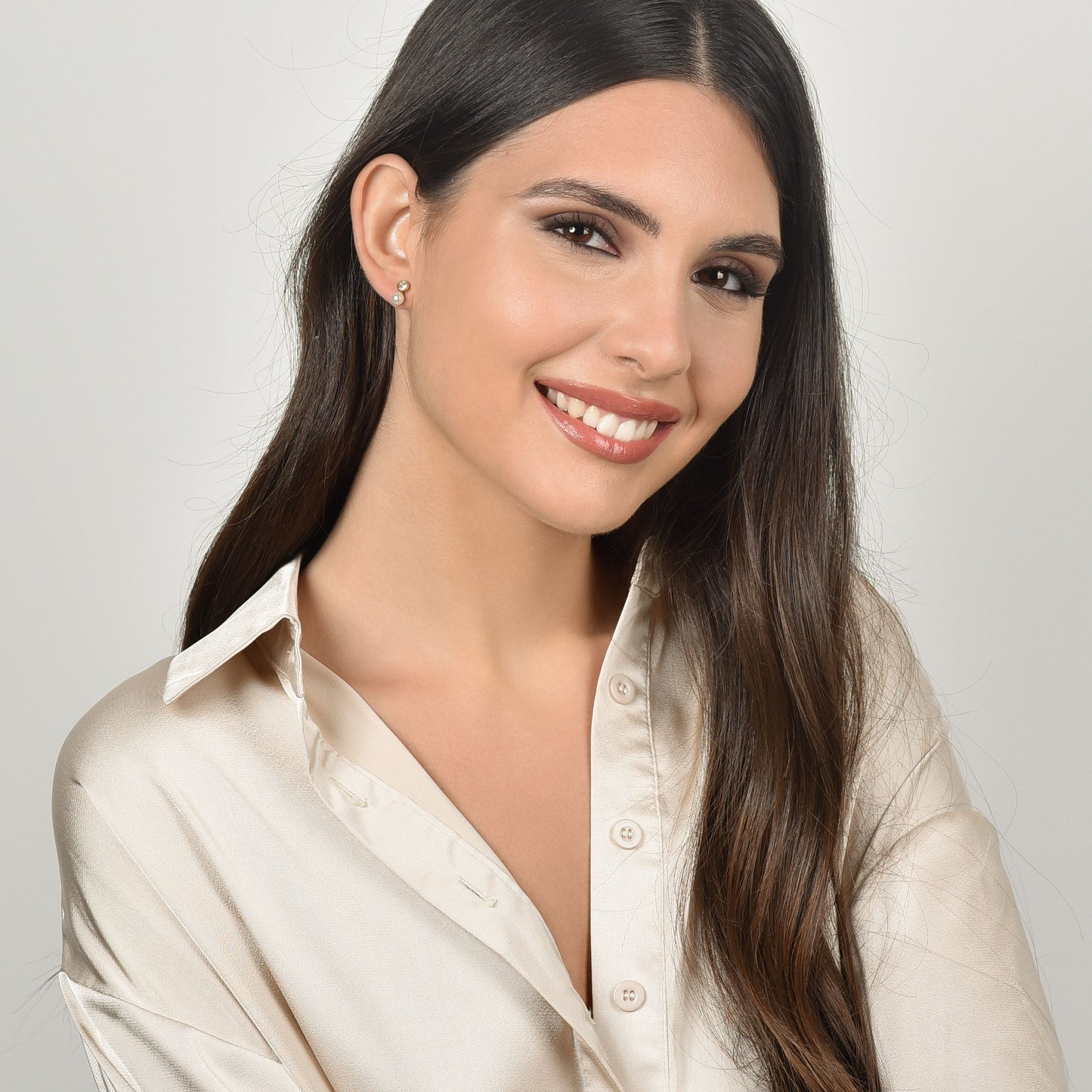 DAMEN IP GOLD STAHL OHRRINGE MIT PERLEN MIT WEISSEN KRISTALLEN