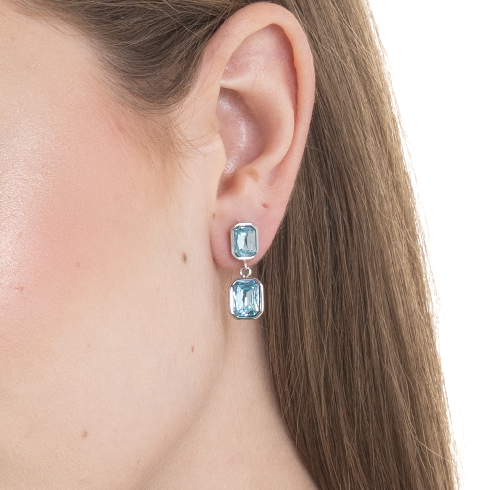 ORECCHINI DONNA IN ACCIAIO  E CRISTALLIACQUA MARINA