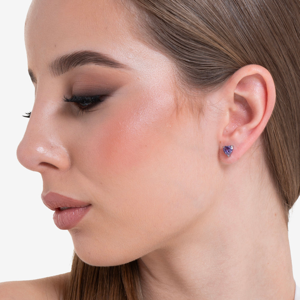 ORECCHINI DONNA IN ACCIAIO CON CUORE CRISTALLO VIOLA