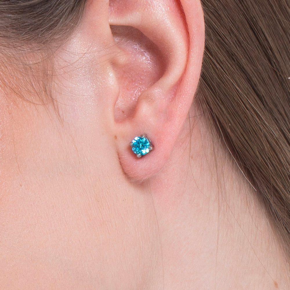 MONO ORECCHINO DONNA IN ACCIAIO CON ZIRCONE ACQUAMARINA