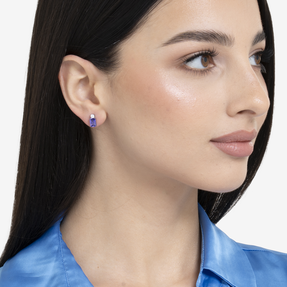 ORECCHINI DONNA IN ACCIAIO CON ZIRCONI VIOLA E BIANCHI