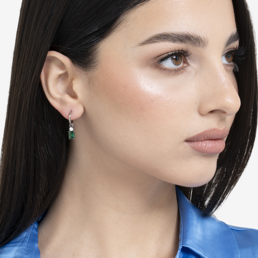 MONO ORECCHINI DONNA IN ACCIAIO CON ZIRCONI VERDE E BIANCHI